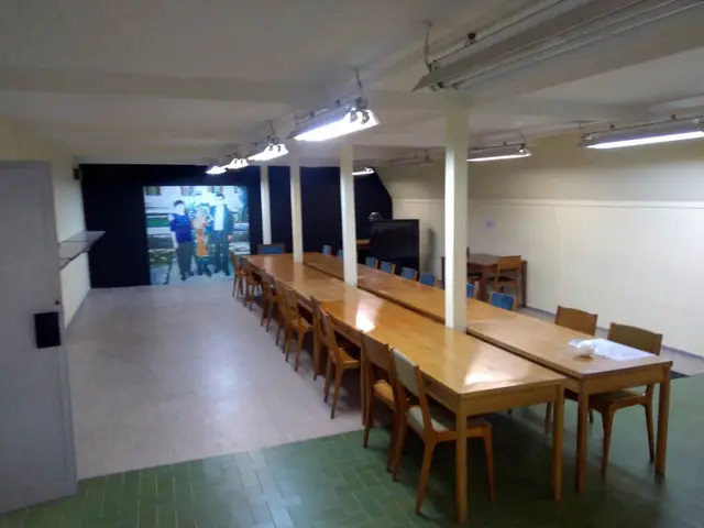 Conference tables in a preserved underground room